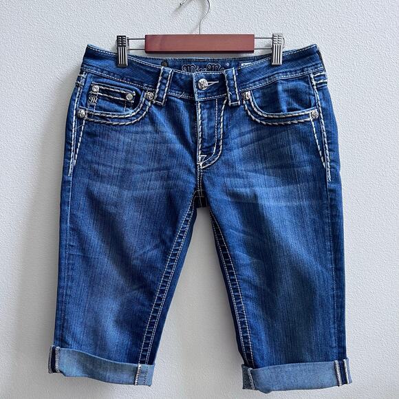 Miss Me Denim - Miss Me Women's Signature Cuffed Capri Jeans Rhinestone Flap Pocket Cropped 29